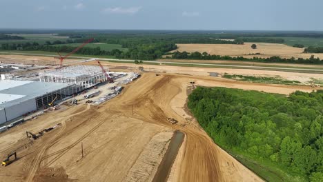 4K-Aerial-fly-over-of-BlueOval-City-construction-progress-in-Stanton,-TN
