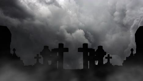 4k-silhouette,-christian-cemetery-thunderstorm-background