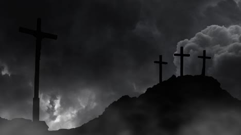 4k-silhouette,-jesus-cross-on-hill-thunderstorm-background