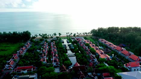 Aerial-Drone-shot-of-Marriott-Khao-Lak-Resort-and-Spa---Luxury-Homes,-Villas-and-Hotels-with-panoramic-Ocean-Views,-Phuket,-Thailand