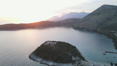 Aerial-View-of-Albanian-Coastline-with-beautiful-crystal-clear-water