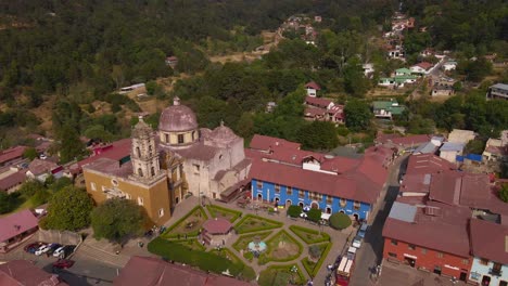 Aerial-Church-of-Immaculate-Conception,-Magic-Town-Mineral-del-Chico,-Hidalgo-Mexico