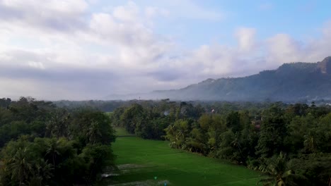 Panoramic-aerial-view-of-the-countryside-in-Central-Java,-Indonesia