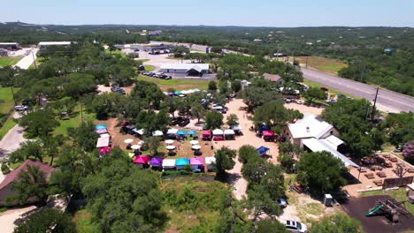 Aerial-footage-of-the-Pedernales-Farmers-Market-in-Spicewood-Texas