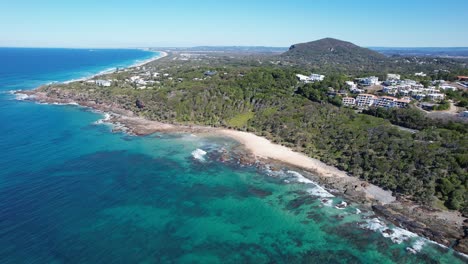 Flying-Above-The-Bays-Of-Coolum-On-Sunshine-Coast-In-Queensland,-Australia