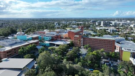 Aerial-orbiting-shot-of-Brisbanes-Prince-Charles-Hospital