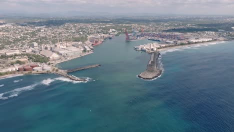 Aerial-View-Of-Puerto-Rio-Haina-In-Carretera-Sánchez,-Santo-Domingo-Oeste-In-Dominican-Republic