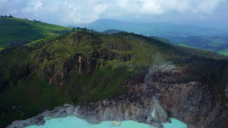 White-Crater-Or-Kawah-Putih-Sulfur-Lake-In-West-Java,-Indonesia---aerial-shot