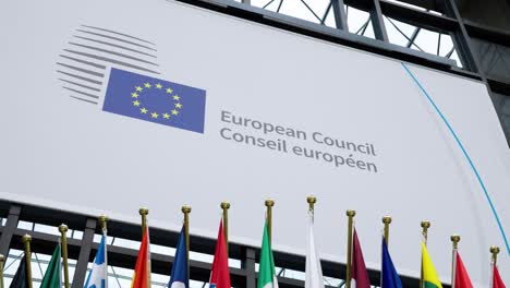 EU-member-state-flags-at-the-European-Council-headquarters-in-Brussels,-Belgium---Close-up