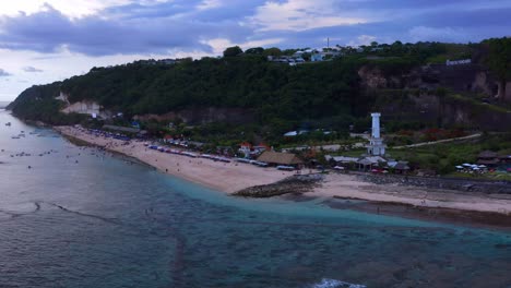 Panoramic-View-Over-Gunung-Payung-Beach-On-A-Cloudy-Day-In-Bali,-Indonesia---drone-shot