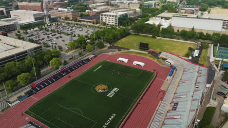 Aerial-Drone-Shot-Of-University-Track-And-Soccer-Stadium-At-Indianapolis-In-Indiana,-United-States