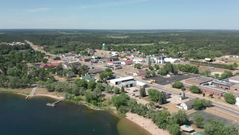 Aerial-Wide-Shot-of-Downtown-Menahga,-Minnesota-During-the-Day