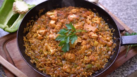 Hausgemachtes-Gericht-Aus-Vegetarischer-Reismischung-Mit-Blumenkohl,-In-Der-Pfanne-Gegart