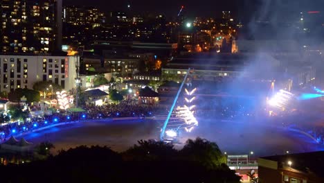 Live-performance-and-fireworks-display-in-one-of-the-EkkaNites-at-the-main-arena-RNA-showgrounds,-Bowen-hills