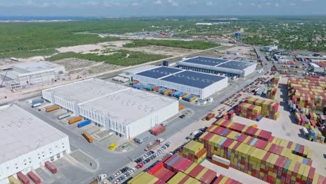 Logistic-center-and-containers-in-Caucedo-port,-Dominican-Republic