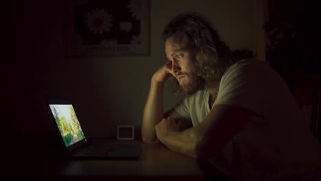 European-Man-Using-Laptop-Computer-In-The-Dark-Room