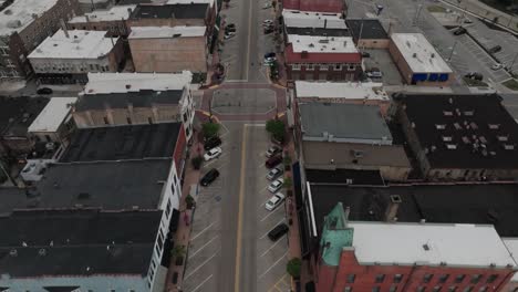 Downtown-Elkhart,-Indiana-with-drone-video-tilting-down
