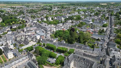 Streets-and-roads-Bayeux-town-in-France-drone,-aerial-4K-footage