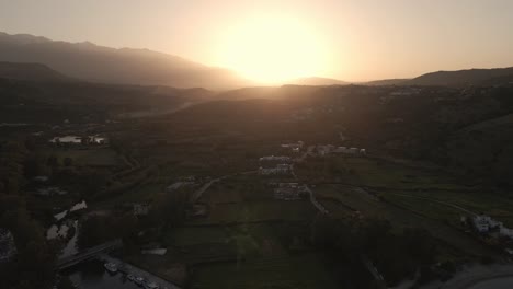 Sunset-flight-in-georgioupolis-town-in-the-island-of-Crete,-Greece