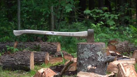 static-locked-off-shot-of-a-man-swinging-an-axe-into-a-log-for-logo-reveal