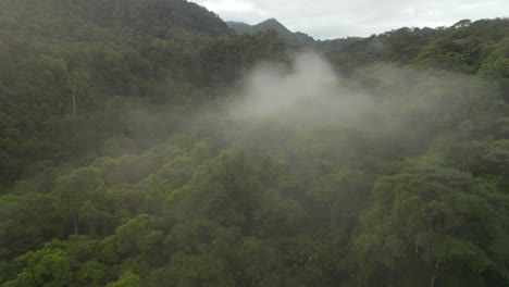 Foggy-Jungle-Morning-Mountains-Costa-Rica-Drone-Flying-Through-Clouds