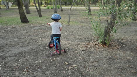 A-boy-on-his-bike-in-a-park-with-many-trees
