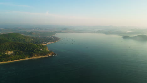 Aerial-view-of-Gerupuk-bay-and-a-fisherman-town-early-morning