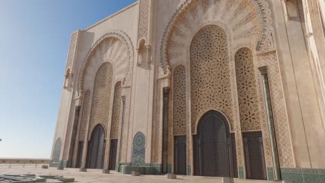 Low-angle-view-of-ornate-exterior-of-Hassan-Mosque