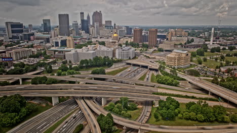 Atlanta-Georgia-Aerial-v872-hyperlapse-drone-flyover-Summerhill-and-Mechanicsville-neighborhoods-capturing-traffic-on-complex-freeway-and-downtown-cityscape---Shot-with-Mavic-3-Pro-Cine---May-2023