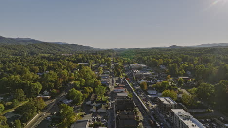Blue-Ridge-Georgia-Aerial-v12-flyover-quaint-mountain-town-along-the-main-street-capturing-scenic-railway-and-surrounding-mountainscape-and-beautiful-landscape---Shot-with-Mavic-3-Cine---October-2022