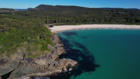 Number-One-Beach---Seal-Rocks---Mid-North-Coast---New-South-Wales--NSW---Australia---Pull-Back-Reveal-Aerial-Shot
