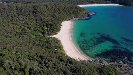 Boat-Beach---Seal-Rocks---Mid-North-Coast---New-South-Wales--NSW---Australia---Pull-Back-Aerial-Shot