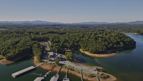 Blue-Ridge-Lake-Georgia-Aerial-v3-breathtaking-nature-landscape-views,-drone-flyover-the-serene-marina,-earthen-dam,-and-panoramic-mountainscape---Shot-with-Mavic-3-Cine---October-2022