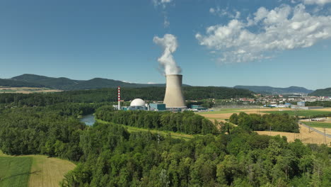 Nuclear-power-plant-on-river-bank-in-Switzerland