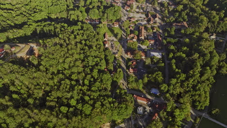Helen-Georgia-Aerial-v12-cinematic-birds-eye-view-drone-flyover-town-center-along-the-main-street-capturing-dense-forest-mountainous-landscape-on-a-sunny-day---Shot-with-Mavic-3-Cine---October-2022