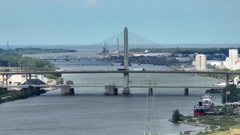 Veterans'-Glass-City-Skyway,-or-the-Toledo-Skyway-Bridge,-is-a-cable-stayed-bridge-on-Interstate-280-in-Toledo,-Ohio