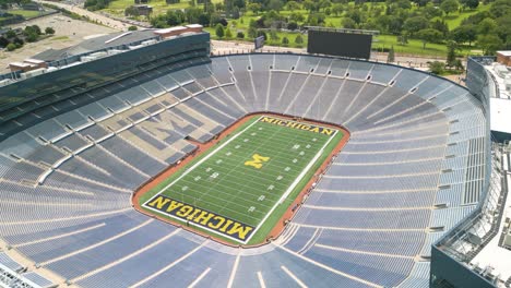 Aerial-Boom-Shot-Above-Michigan-Football-Stadium