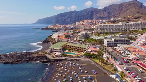 Playa-de-la-Arena-Beach-in-Spain,-4K-aerial