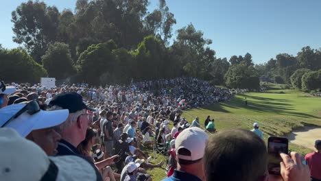 Wide-view-of-crowd-intensely-watch-the-Golf-2023-US-Open,-Los-Angeles-Country-Club
