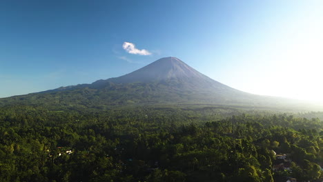 Vista-Aérea-Sobre-La-Selva,-Hacia-La-Montaña-Semeru,-En-La-Soleada-Java,-Indonesia