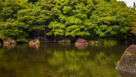 Kokoen-Asian-garden-moving-timelapse-at-Himeji-Hyogo-Osaka-Japan-Zen-relaxation-meditation-koi-fish-green-pond