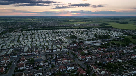 Summer-holiday-destination-Skegness,-captured-from-above,-with-its-stunning-campsites,-holiday-homes,-and-a-sunset-to-die-for