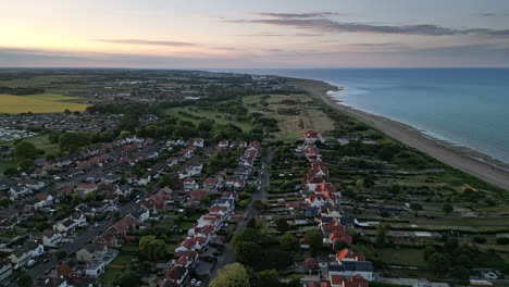 A-busy-tourist-town-full-of-attractions,-from-caravan-holidays-to-stunning-sunsets,-is-captured-in-aerial-footage-of-Skegness