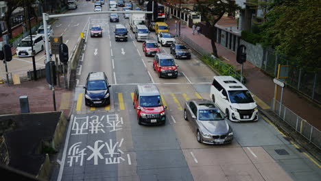 Beeindruckende-Aufnahmen-Des-Lebhaften-Verkehrs-In-Hongkong-–-Ansicht-Der-Überführung-–-4K-Video
