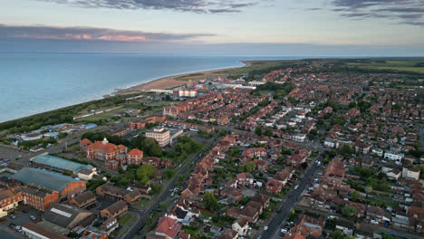 Aerial-view-of-Skegness,-a-town-with-a-vibrant-nightlife-and-plenty-of-things-to-do,-from-arcades-to-the-beach