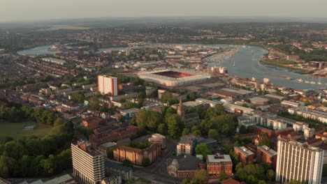 Circling-aerial-shot-over-Southampton-FC-stadium