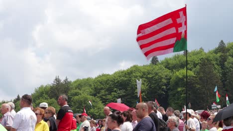Person-Mit-Historischer-Flagge-Des-Ungarischen-Königreichs-Auf-Der-Csiksomlyo-Wallfahrt
