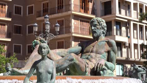 Turia-fountain,-Valencia-old-town,-Spain-historical-famous-landmark-monument
