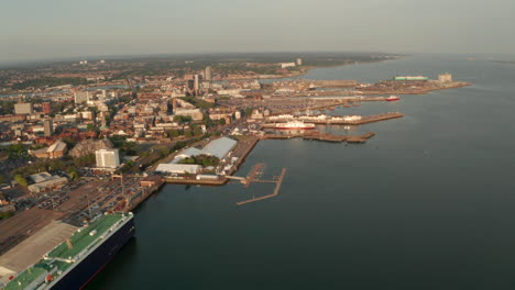 Circling-aerial-shot-over-Southern-Southampton-Port
