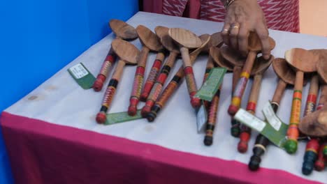 Scene-from-above-showing-daily-use-wooden-tools-for-cooking-which-are-made-from-handicraft-and-hand-work